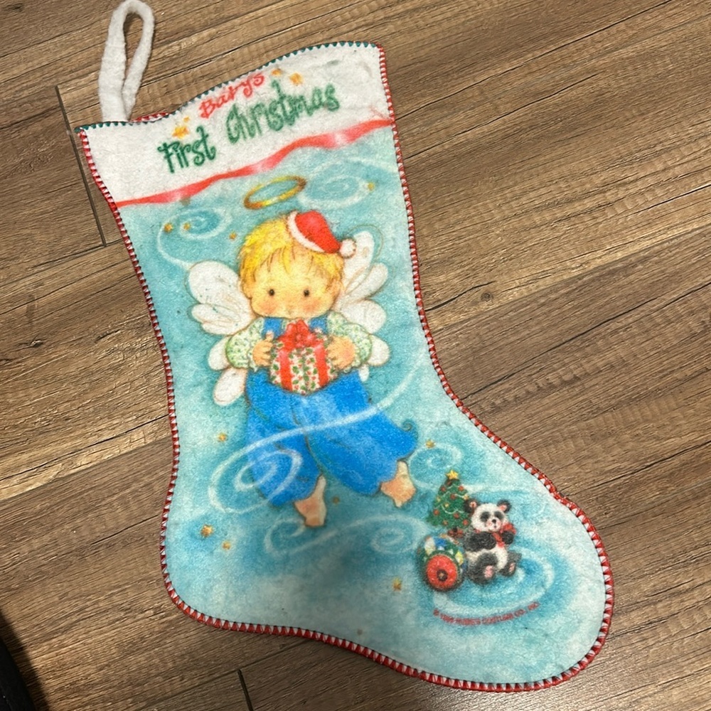 Vintage 1984 "BABY'S FIRST CHRISTMAS" White Stocking 🎄🎁